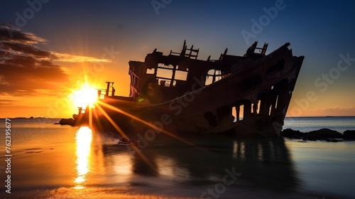 A decaying shipwreck slowly being consumed by the seafuturistic sci fi Hi Tech international gothic