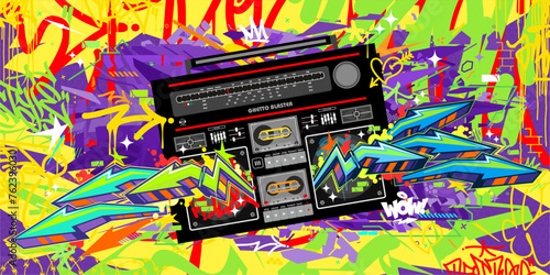 Abstract Detailed Ghetto Blaster Urban Style Hiphop Graffiti Street Art Vector Template