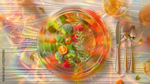 A plate filled with a variety of fresh fruits and vegetables arranged on a table