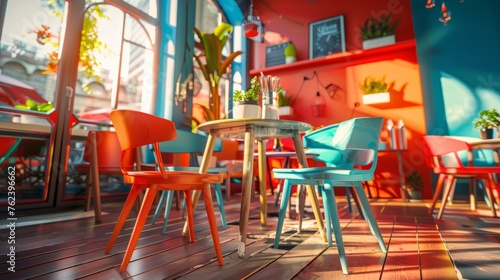 A room filled with an array of colorful chairs and tables  creating a lively and inviting atmosphere