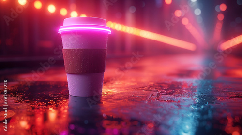 A Cup of Coffee In the neon light