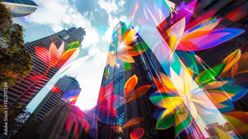 A view from below, gazing up at a towering urban skyscraper against the sky