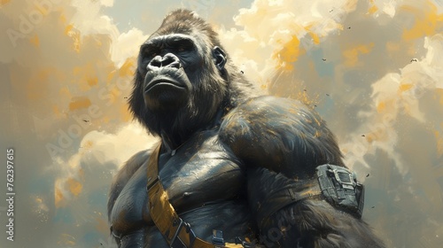 Gorilla Standing in Front of Cloudy Sky