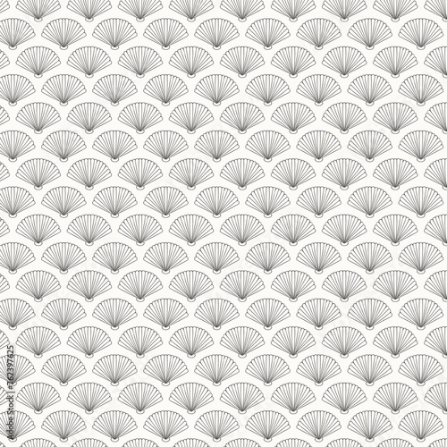 Pastel ivory and gray sea shells pattern in line art hand-drawn style. Cute minimalist sea illustrations and graphic design elements. Line art shells pattern. Hand drawn seamless pattern. © Crocus Paperi