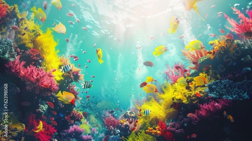A diverse and colorful coral reef teeming with marine life  showcasing a vibrant underwater ecosystem