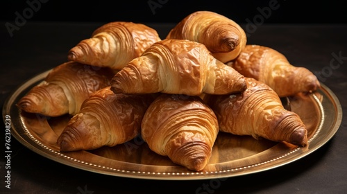Generative AI French-style croissants, freshly baked and arranged on a platter with a golden-brown hue
