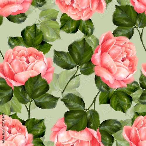 Roses seamless pattern background. Romantic fabric design