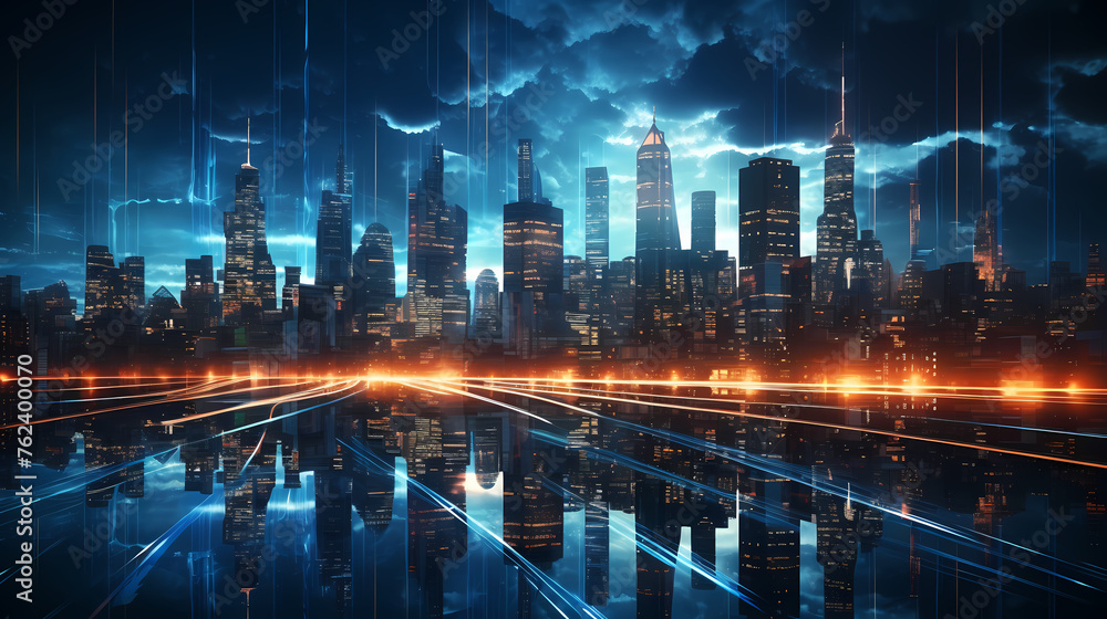 Smart city and connection abstract polygon pattern with speed line light, big data connection technology concept Smart city and connection abstract polygon pattern with speed line light, big data connection technology concept