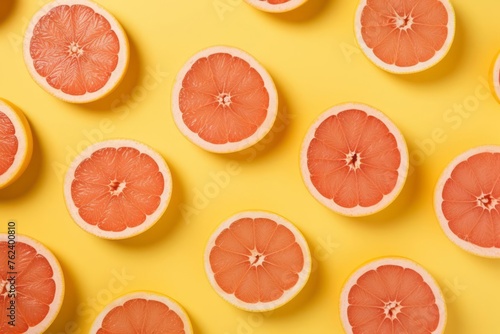Grapefruit pattern on a yellow background. Creative design concept. Summer time.