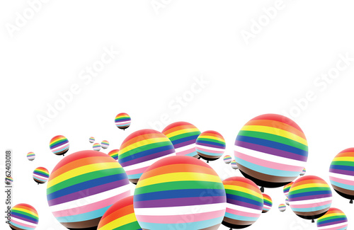 Pride lgbtq flag rainbow pattern on balloons float in the air  for decorate party event banner on transparent background
