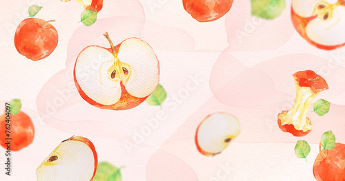 Fototapeta Naklejka Na Ścianę i Meble -  水彩で描いた美味しそうなリンゴの背景素材