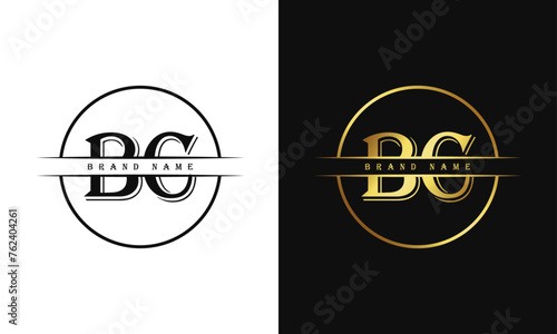 Elegant, Luxurious, Professional and minimal BC letters monogram icon design in bright golden color.