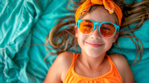 portrait of a child with sunglasses photo