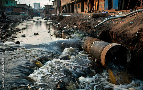 toxic waste disposal from factory into river photo