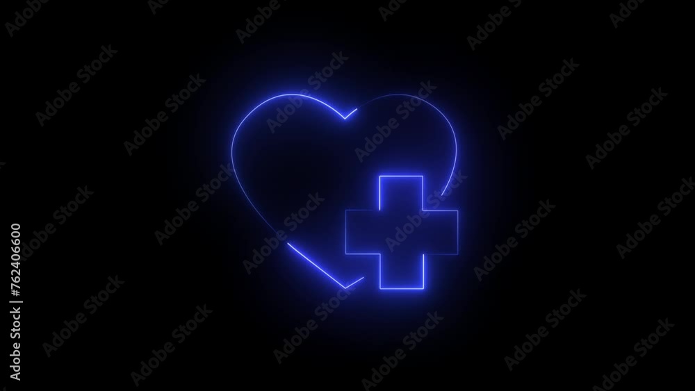 Glowing neon line Heart with a cross icon isolated on black background. First aid. Healthcare, medical and pharmacy sign. 4K Video motion graphic animation. Glowing neon line Heart with a cross icon isolated on black background. First aid. Healthcare, medical and pharmacy sign. 4K Video motion graphic animation.