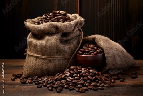 Textured Small sack coffee bean. Fresh food. Generate Ai