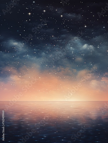 A black sky beige background light water and stars