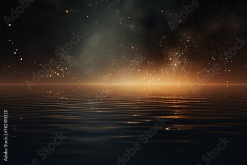 A black sky brown background light water and stars