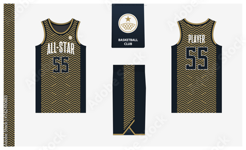 Basketball uniform mockup template design for sport club. Basketball jersey, basketball shorts in front and back view. Basketball logo design. 
