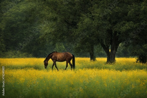 a horse in the fields horse in the field horse on the meadow © Shubham