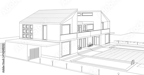 residential architecture modern house 3d illustration
