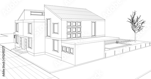 residential architecture modern house 3d illustration