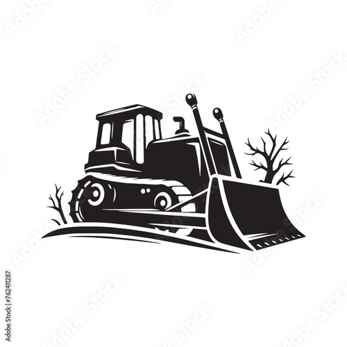 Bulldozer Illustration Spectacle - Crafting Shadows of Construction Mastery with Bulldozer Silhouette - Minimallest Bulldozer Black Vector
