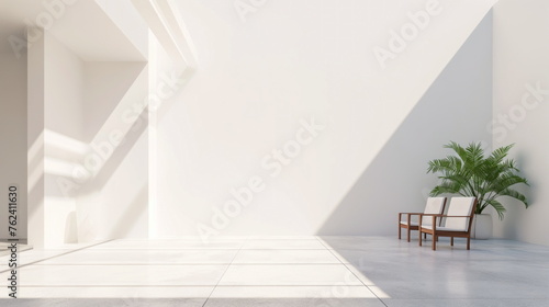 white room with a tree growing in the corner  creating a unique indoor landscape