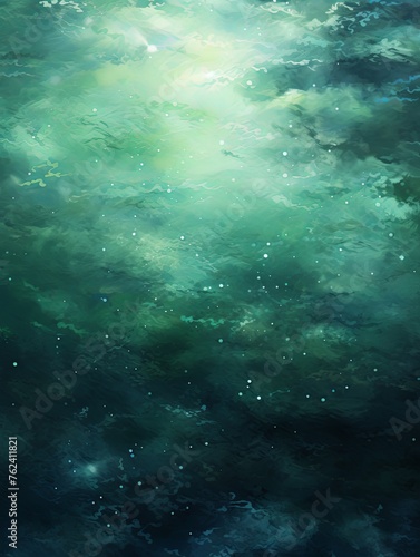 A black sky green background light water and stars