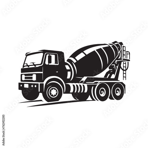 Cement Mixer Truck Silhouette Symphony - Building the Framework of Tomorrow's Cities with Cement Truck Illustration - Minimallest Cement Truck Vector
