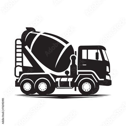 Cement Mixer Truck Silhouette: Constructing Dreams One Pour at a Time - Crafting Concrete Pathways with Cement Truck Illustration - Minimallest Cement Truck Vector
