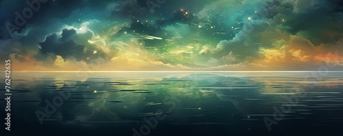 A black sky khaki background light water and stars photo