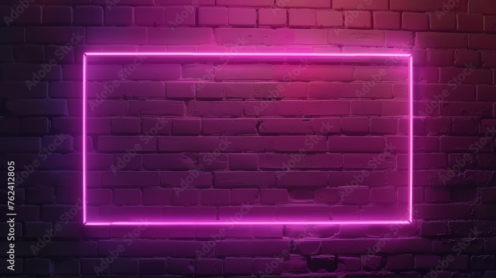 illustration of frame made of realistic glowing violet neon on dark wall background, design for banner, poster, advertising illustration of frame made of realistic glowing violet neon on dark wall background, design for banner, poster, advertising