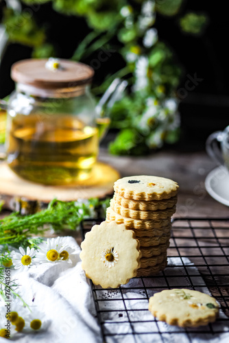 eace and comfort. home baking. spring mood. cookies with chamomile.