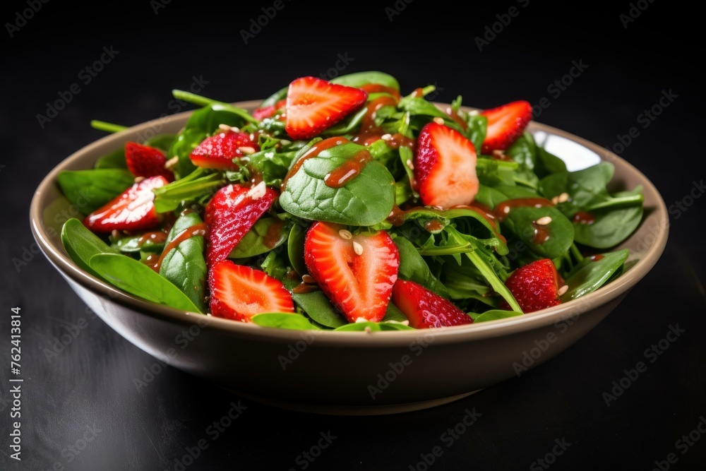 Juicy Salad strawberries spinach. Food fruit. Generate Ai