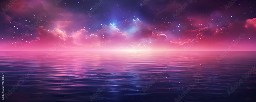 A black sky magenta background light water and stars - obrazy, fototapety, plakaty 