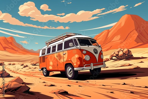 a cartoon van in a desert