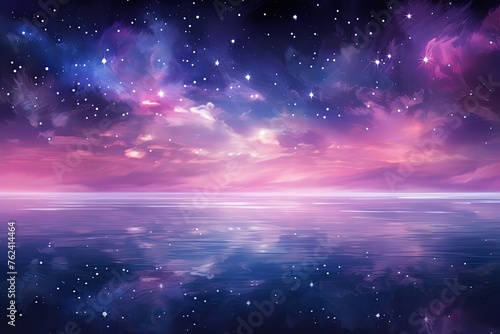 A black sky mauve background light water and stars