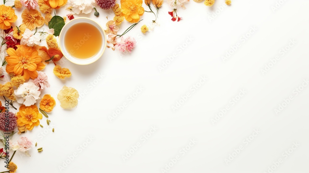 Green Tea Elegance: Minimalist Refreshment with Ample Copy Space on White Background
