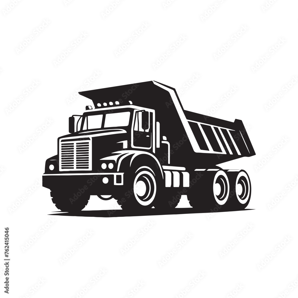 Eerie Dump Truck Set of Silhouette - Illuminating the Shadows of Industrial Might with Dump Truck Illustration - Minimalist Dump Truck Vector
