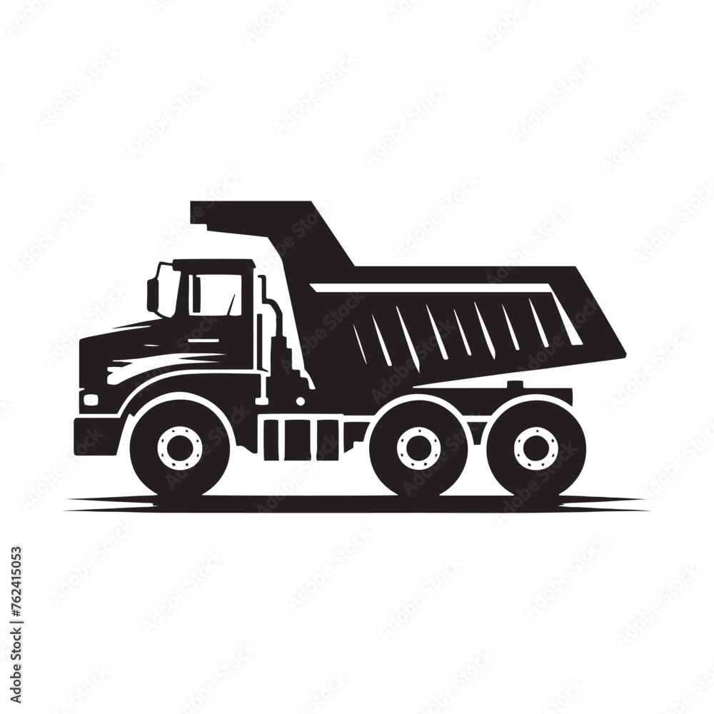 Naklejka premium Inspiring Dump Truck Silhouette Ensemble - A Visual Tribute to the Backbone of Construction with Dump Truck Illustration - Minimalist Dump Truck Vector 