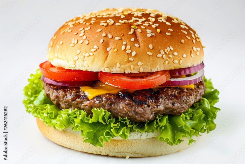 BEEF BURGER made of lettuce, tomato, onion, cheese, white background, Fresh tasty burger isolated on white background BEEF BURGER made of lettuce, tomato, onion, cheese, white background, Fresh tasty burger isolated on white background