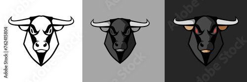 Bull Head Vector Set, Line Art, BW, Color, Illustration