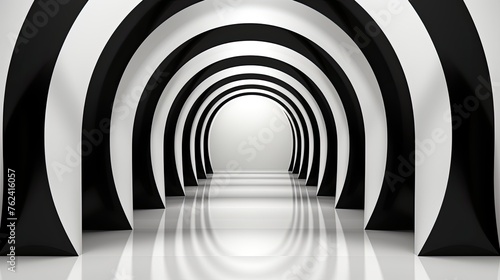 Monochromatic abstract tunnel with striped pattern
