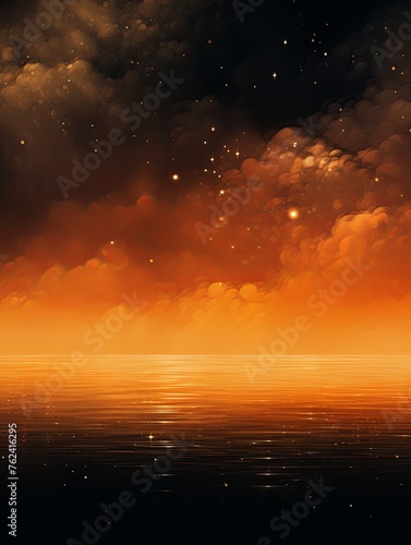 A black sky orange background light water and stars