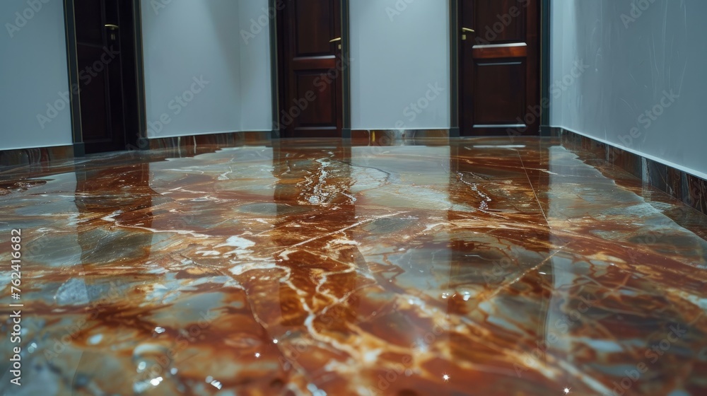 Beautiful and modern marble floor covering with epoxy and resin. Expensive but long life. Generative AI - obrazy, fototapety, plakaty 
