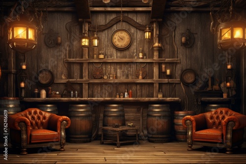 Bustling Saloon background. Wild wood american. Generate Ai