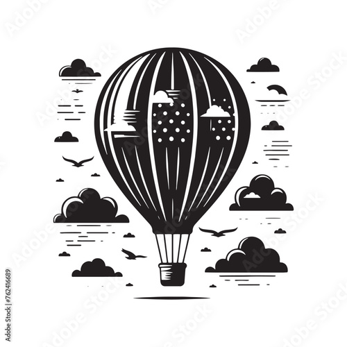 Enchanting Hot Air Balloon Silhouette Extravaganza - Floating Across Horizons of Wonder with Hot Air Balloon Illustration - Minimallest Air Balloon Vector
