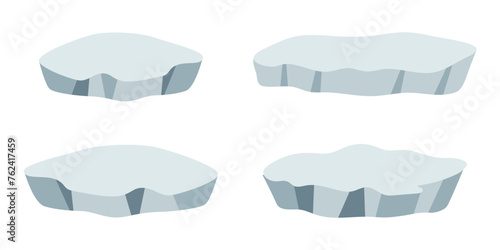 Set Ice floes, frozen water piece, iceberg illustration in flat cartoon style