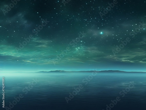 A black sky mint background light water and stars
